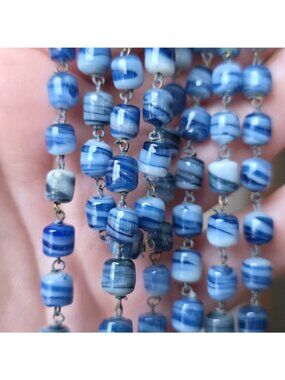 Vintage Art Glass Flapper Beaded Necklace Blue Ombre
